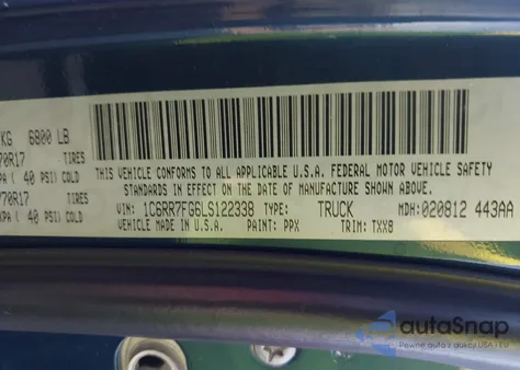 2020 Ram 1500 Classic Tradesman 4X4 6'4 Box z USA, uszkodzony, nr VIN 1C6RR7FG6LS122338